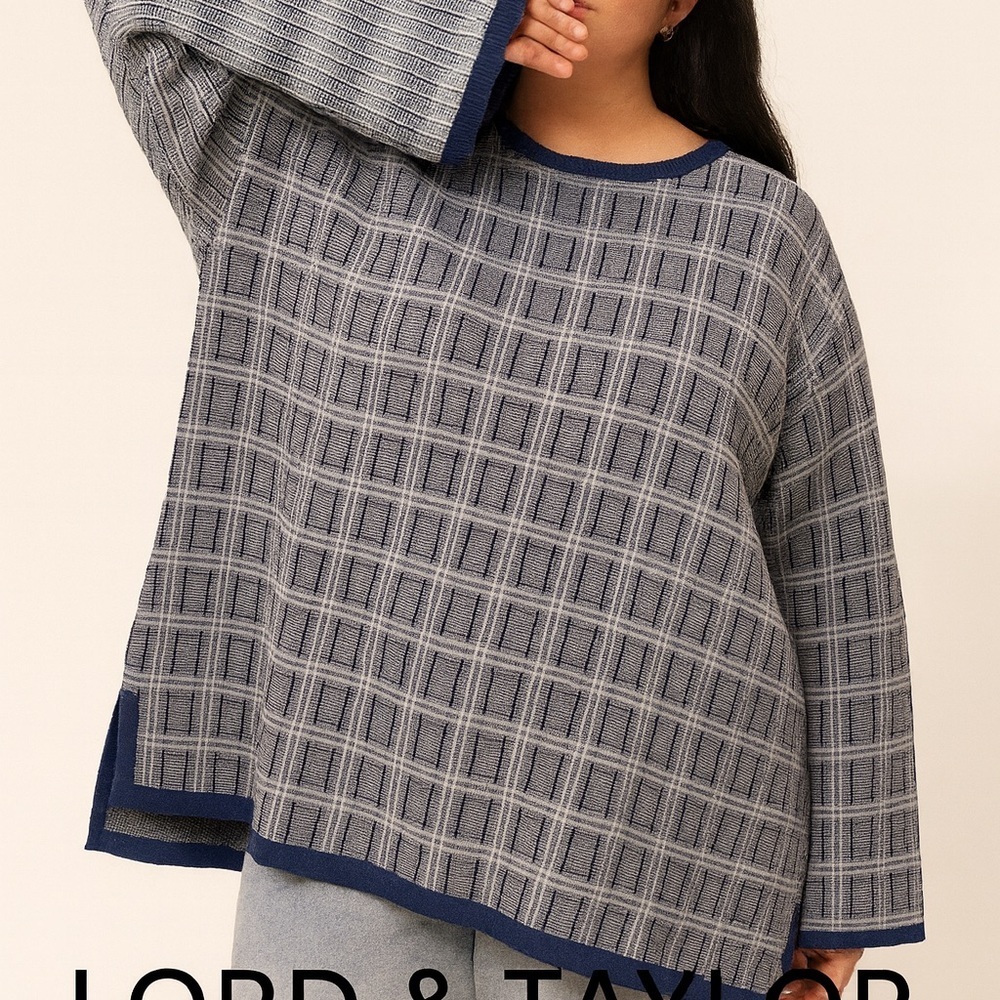 Lord & Taylor Woman Navy Plaid Tunic Top 3X